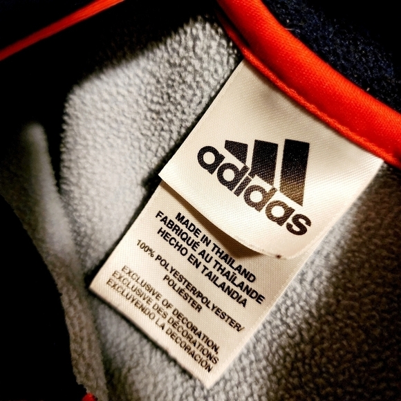 Adidas Heather Gray/Navy Colorblock Orange Logo Hoodie Hooded Sweatshirt Boy's M - Picture 5 of 7